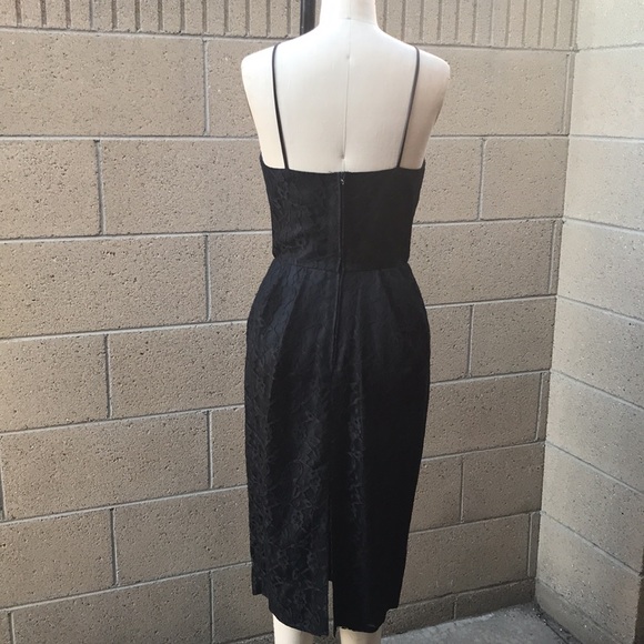 VINTAGE 80’s Women’s S Black Lace Plunging Evening Dress with Bow - Picture 3 of 15